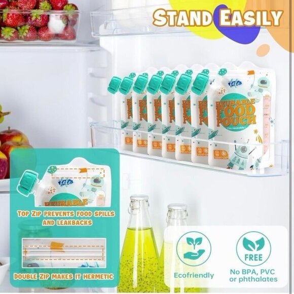Reusable Baby Food Pouches - Refillable Food Storage Containers - 10 Pack | 6oz - Picture 2 of 6